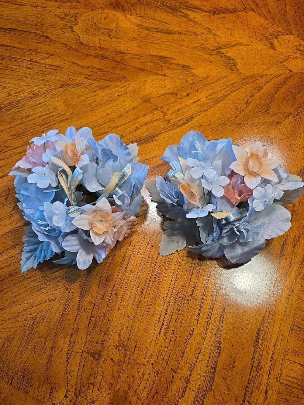 PartyLite 1 inch Meadow Glen Candle Ring Pair Blue and Peach Floral - Picture 2 of 6